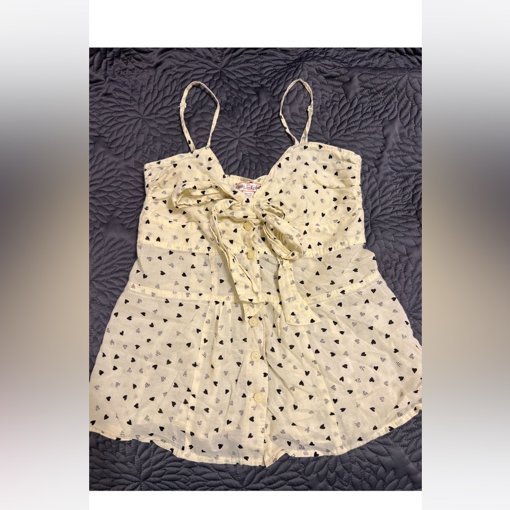 Y2K Lux VINTAGE anthropologie babydoll top heart buttons spaghetti strap bow S